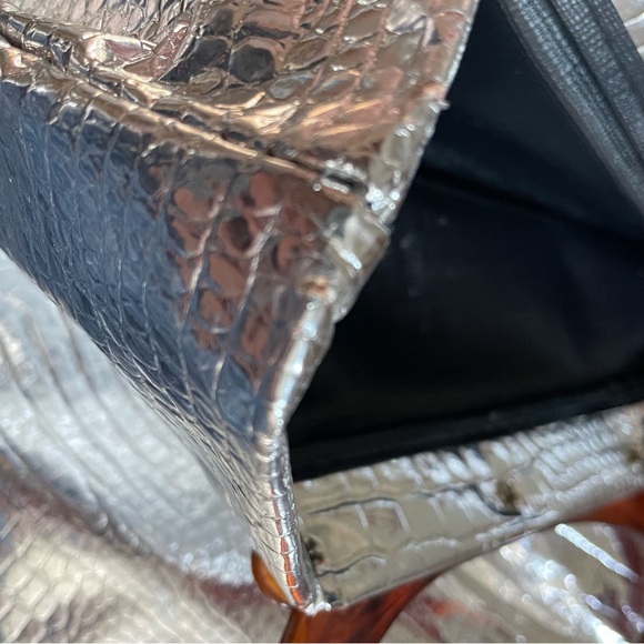 Vintage Lady Bird Silver Crocodile Pattern Tote Bag Alligator 12.75” x 15” - Picture 10 of 11